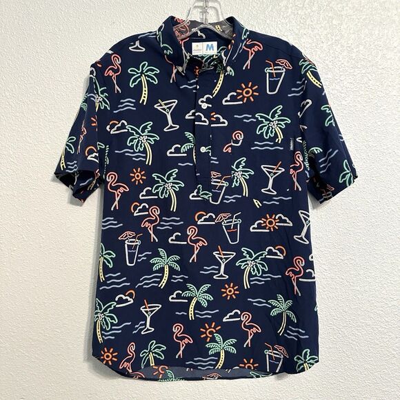 Chubbies Friday Shirt Men's Size Med Navy Neon Lights Button down Short Sleeve - Picture 1 of 7